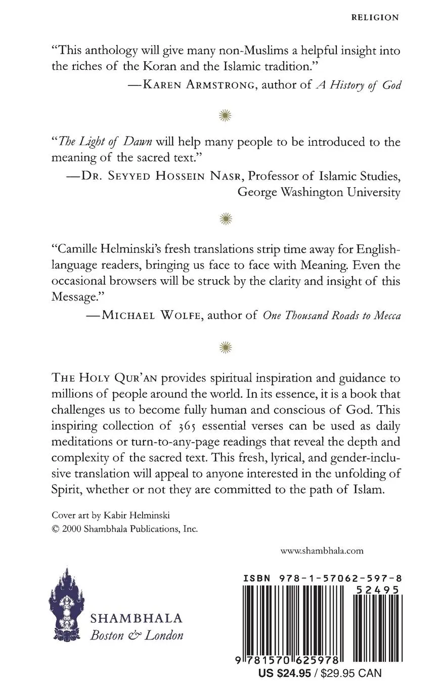 Rückseite: 9781570625978 | The Light of Dawn | Daily Readings from the Holy Qur'an | Helminski