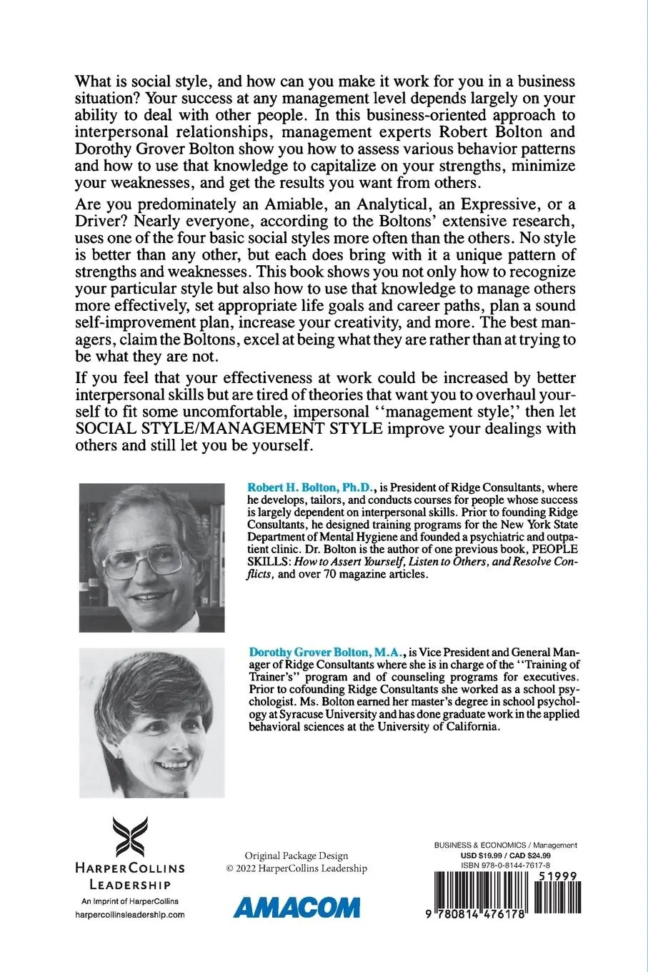 Rückseite: 9780814476178 | Social Style/Management Style | Robert Bolton (u. a.) | Taschenbuch