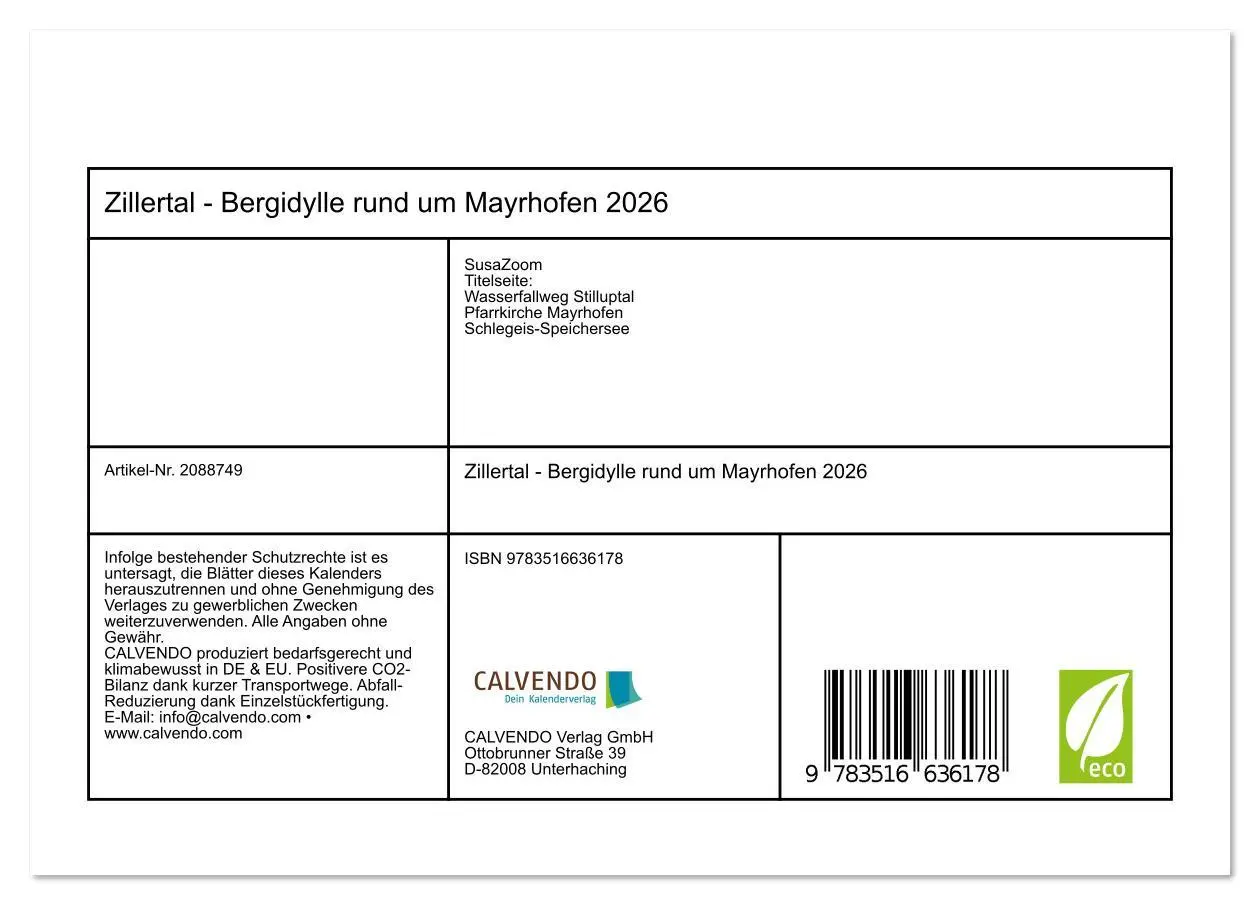 Bild: 9783516636178 | Zillertal - Bergidylle rund um Mayrhofen 2026 (Tischkalender 2026...