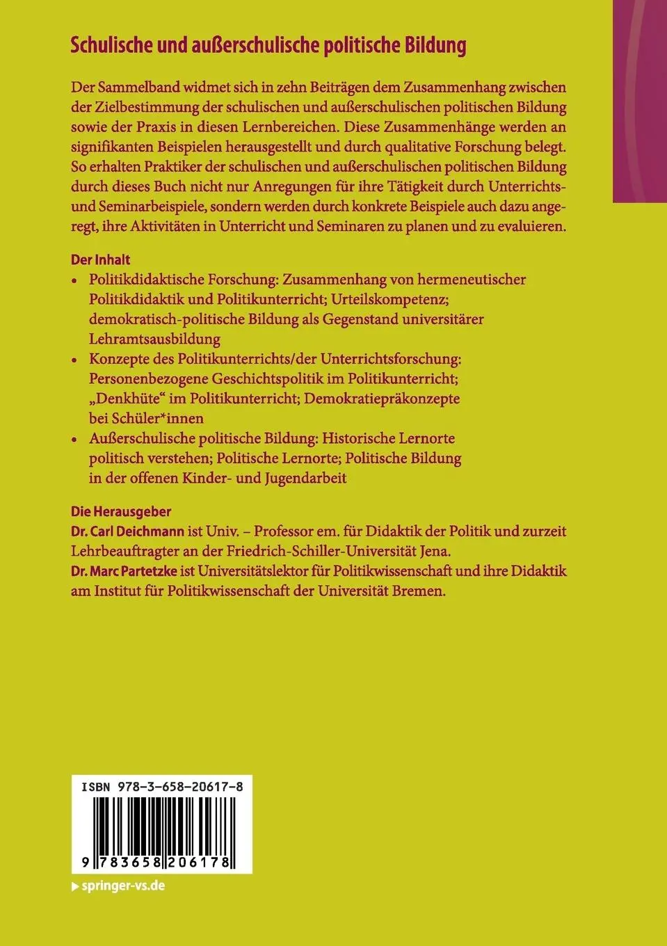 Rückseite: 9783658206178 | Schulische und außerschulische politische Bildung | Partetzke (u. a.)