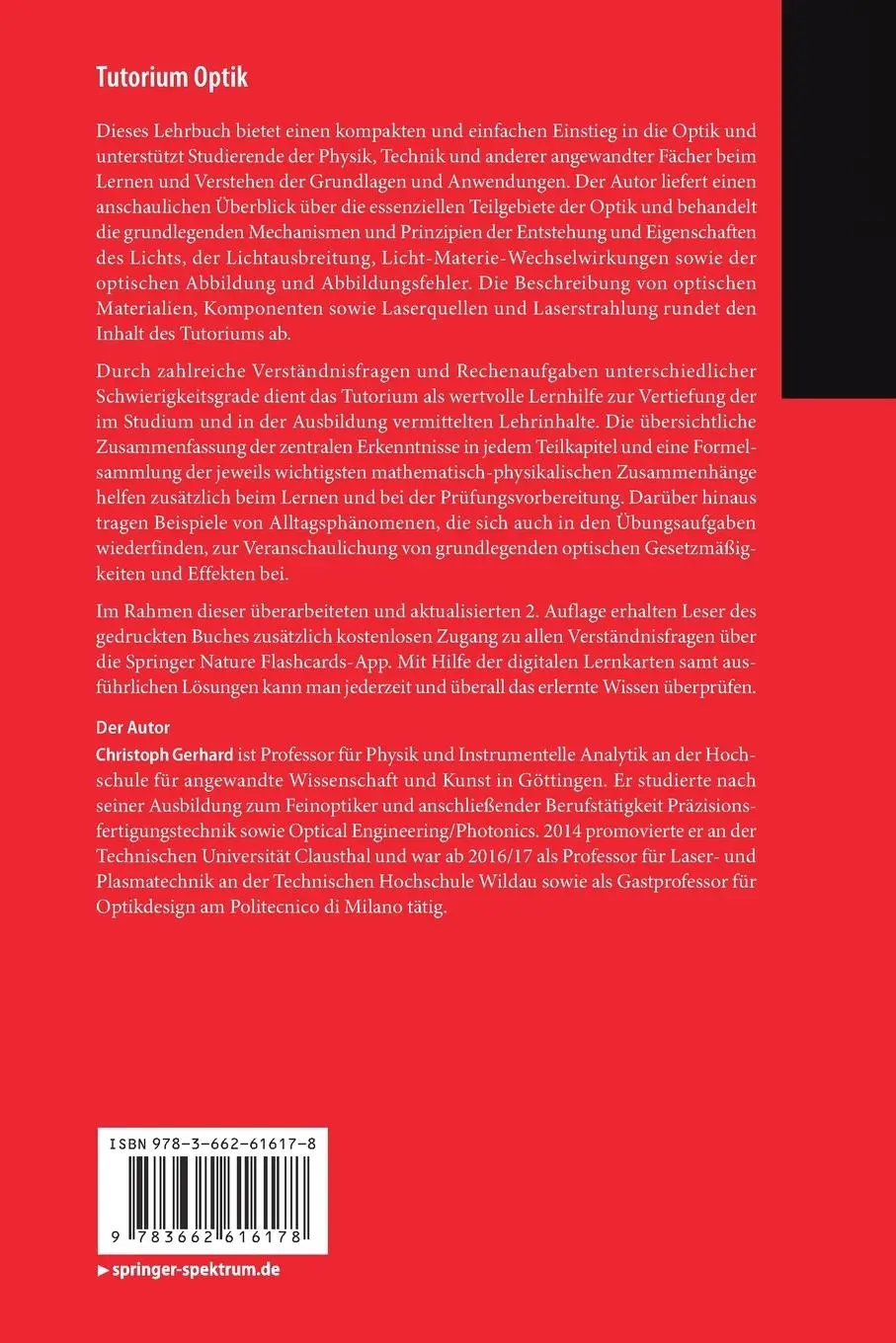 Rückseite: 9783662616178 | Tutorium Optik | Christoph Gerhard | Bundle | 1 Taschenbuch | Deutsch