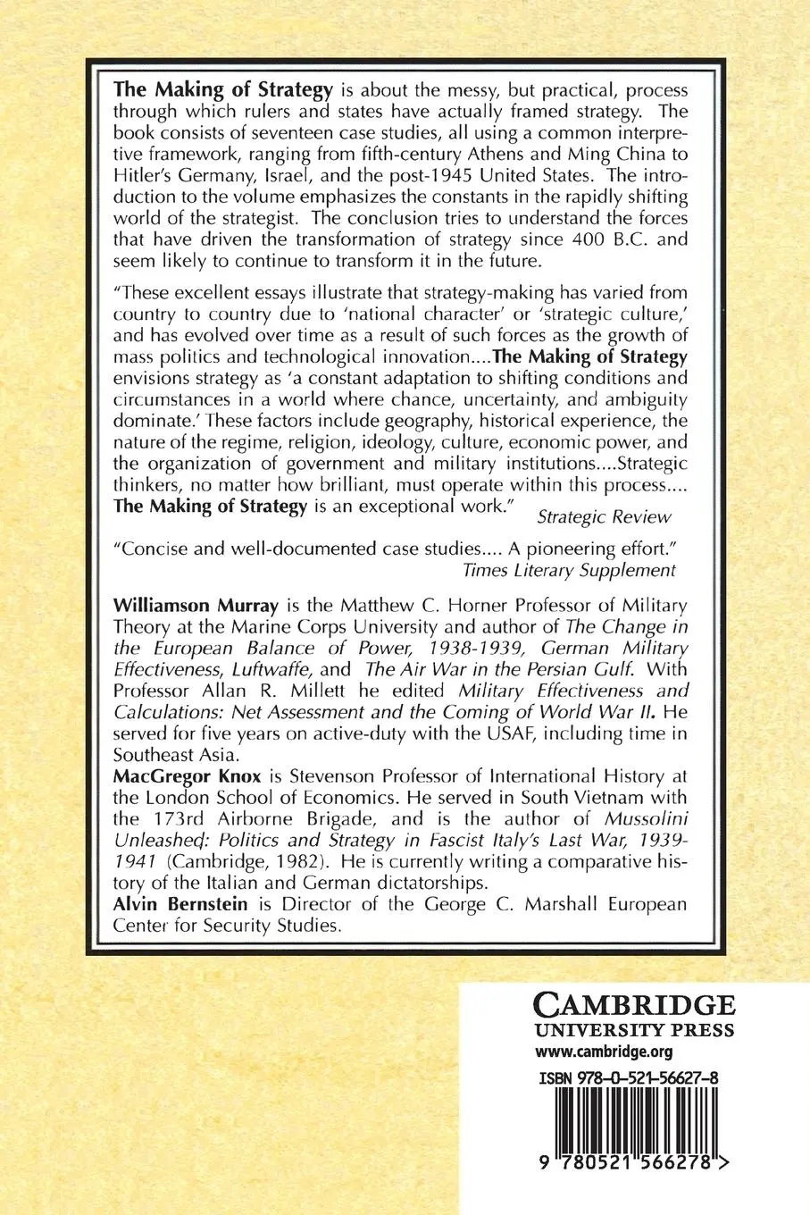 Rückseite: 9780521566278 | The Making of Strategy | Williamson Murray (u. a.) | Taschenbuch