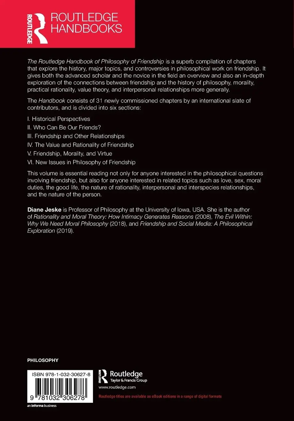 Rückseite: 9781032306278 | The Routledge Handbook of Philosophy of Friendship | Diane Jeske