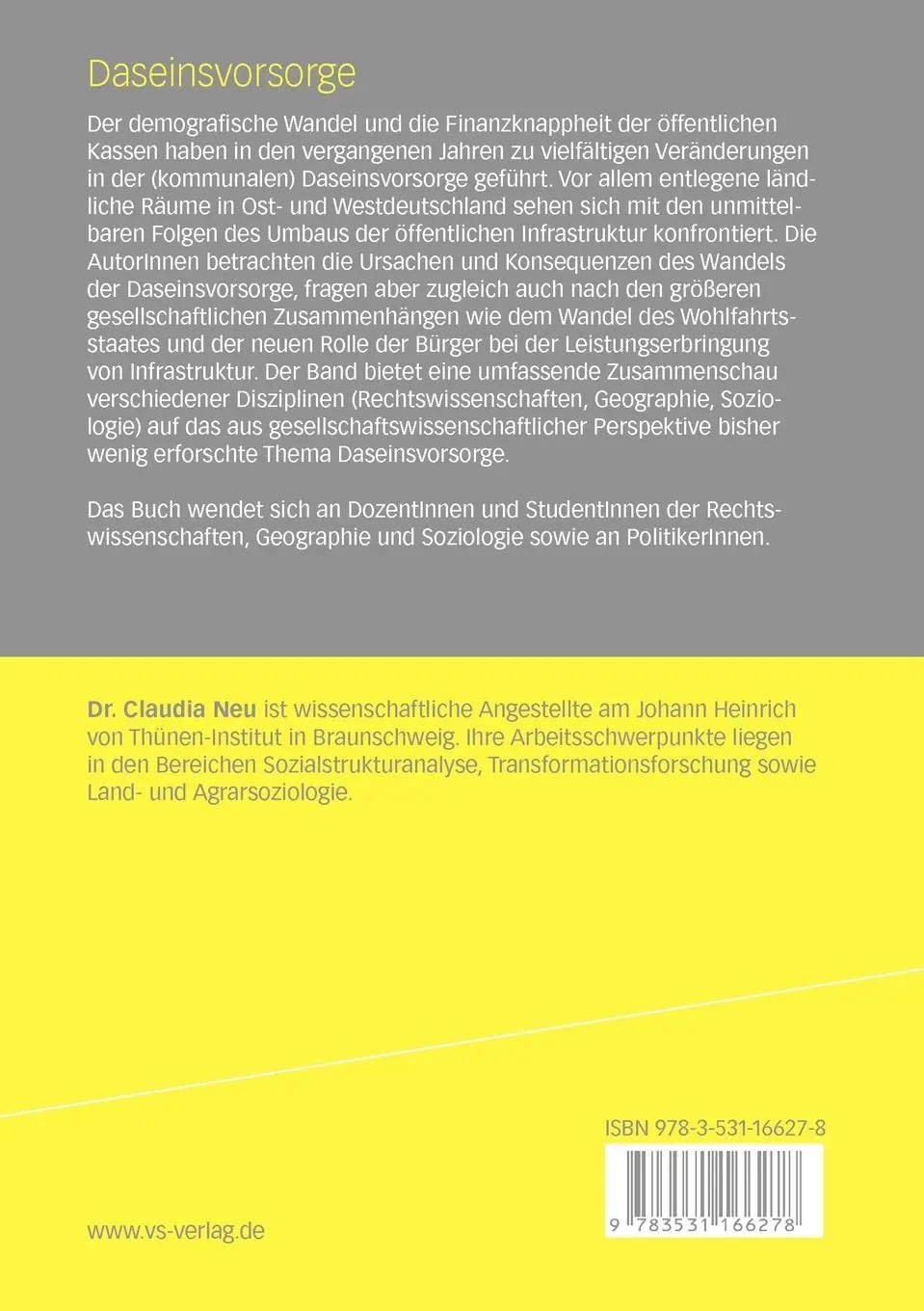 Rückseite: 9783531166278 | Daseinsvorsorge | Eine gesellschaftswissenschaftliche Annäherung | Neu