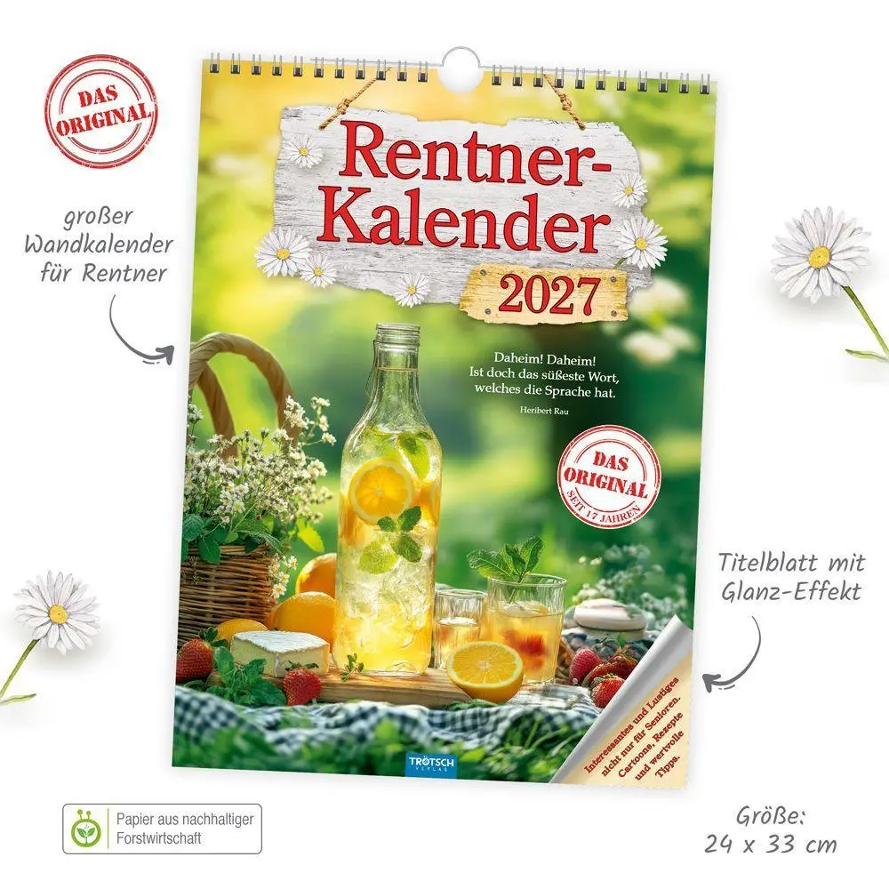Bild: 9783988026378 | TRÖTSCH - Classickalender Rentnerkalender 2027 | Wandkalender | KG