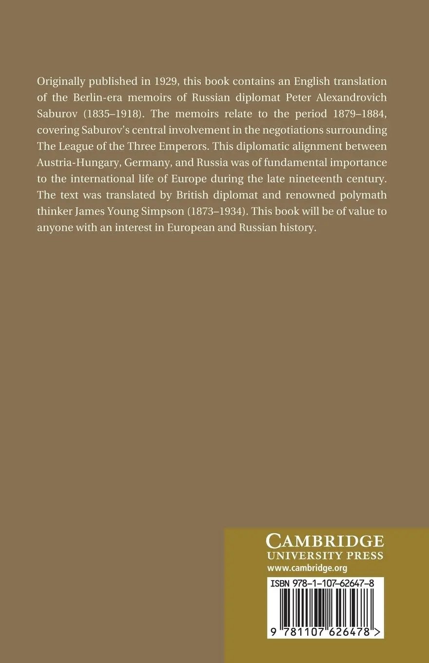 Rückseite: 9781107626478 | The Saburov Memoirs | Bismarck and Russia | Saburov | Taschenbuch