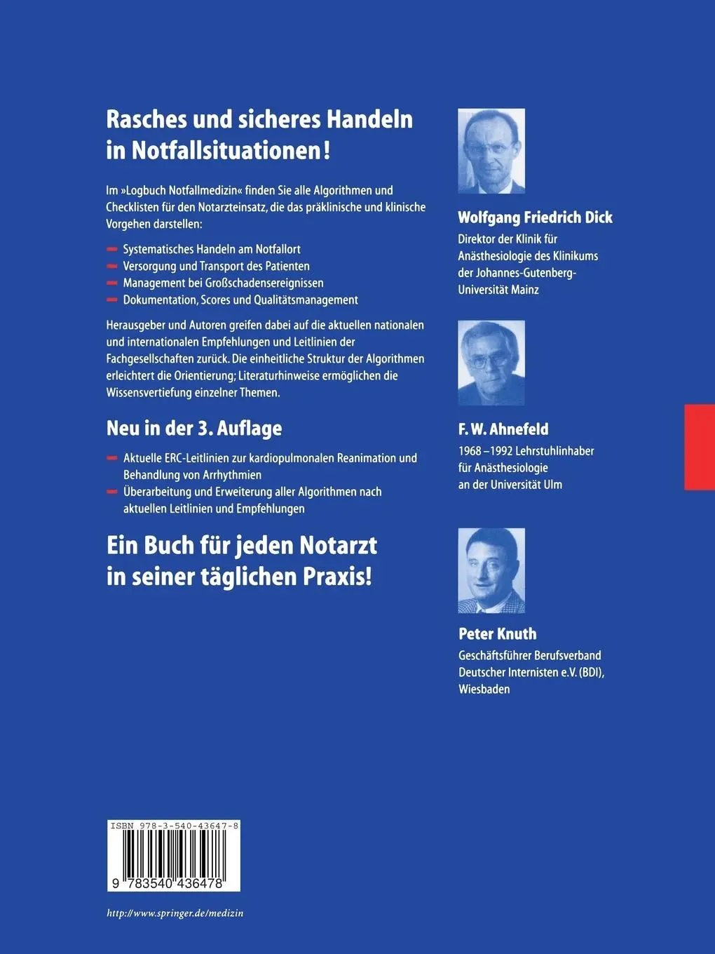 Rückseite: 9783540436478 | Logbuch der Notfallmedizin | Algorithmen und Checklisten | Taschenbuch
