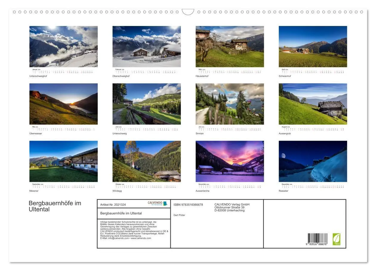 Bild: 9783516066678 | Bergbauernhöfe im Ultental (Wandkalender 2026 DIN A2 quer),...