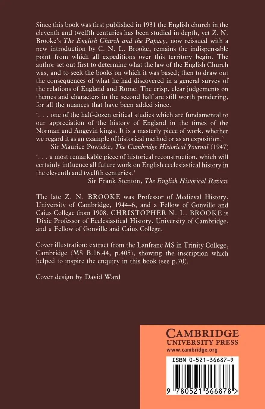 Rückseite: 9780521366878 | The English Church and the Papacy | Z. N. Brooke (u. a.) | Taschenbuch