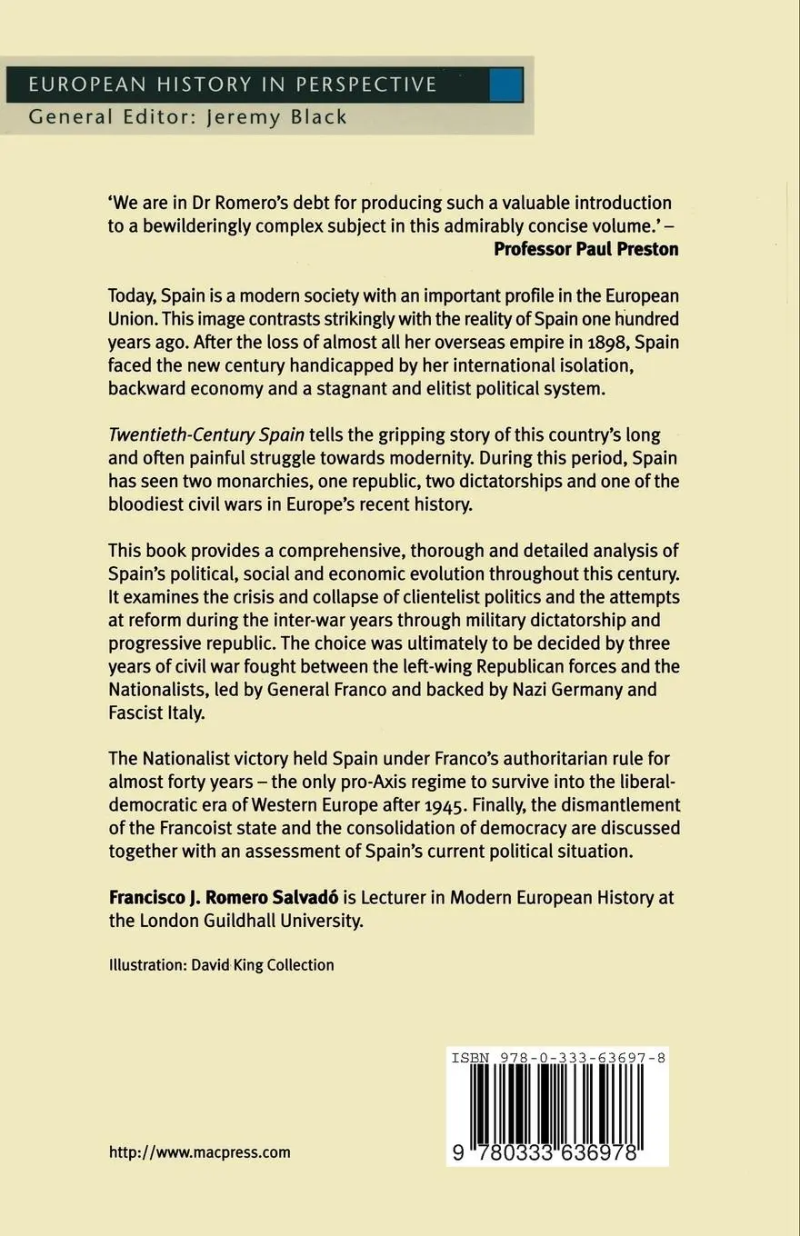 Rückseite: 9780333636978 | Twentieth-Century Spain | Politics and Society, 1898-1998 | Salvadó