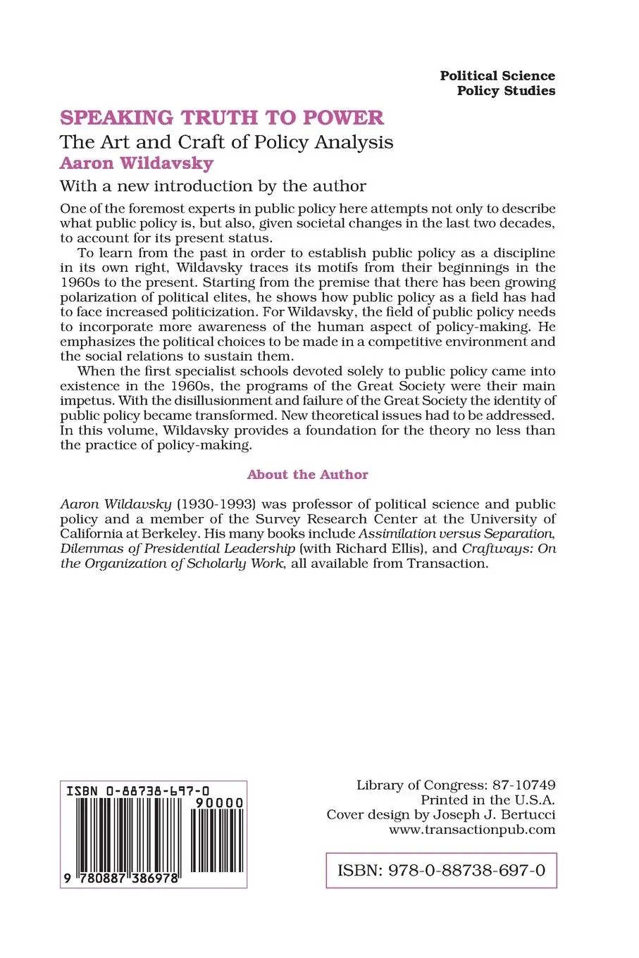 Rückseite: 9780887386978 | Speaking Truth to Power | Art and Craft of Policy Analysis | Laird