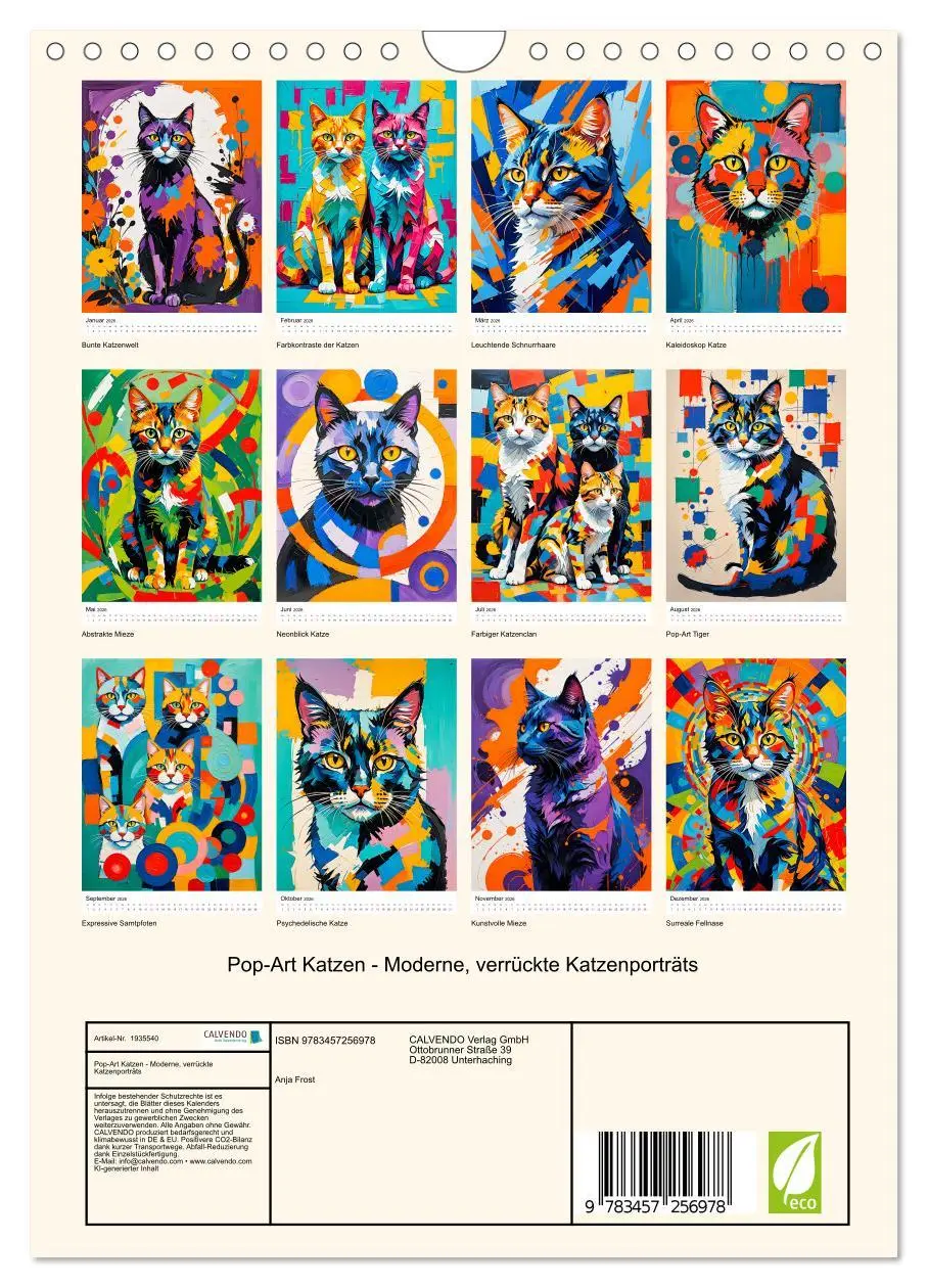 Bild: 9783457256978 | Pop-Art Katzen - Moderne, verrückte Katzenporträts (Wandkalender...