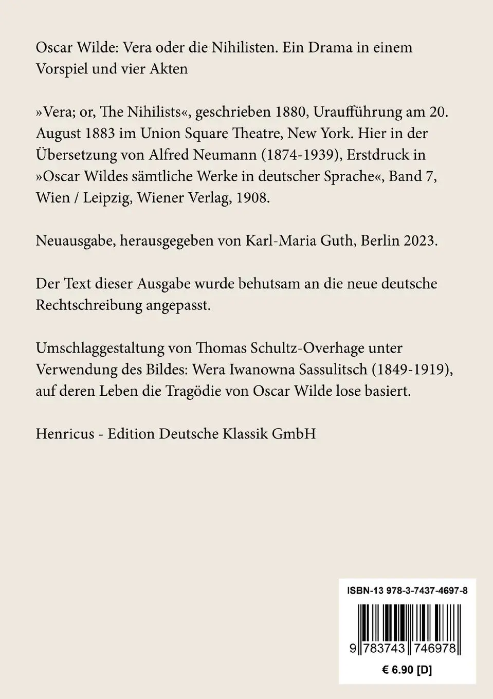 Rückseite: 9783743746978 | Vera oder die Nihilisten | Ein Drama in einem Vorspiel und vier Akten