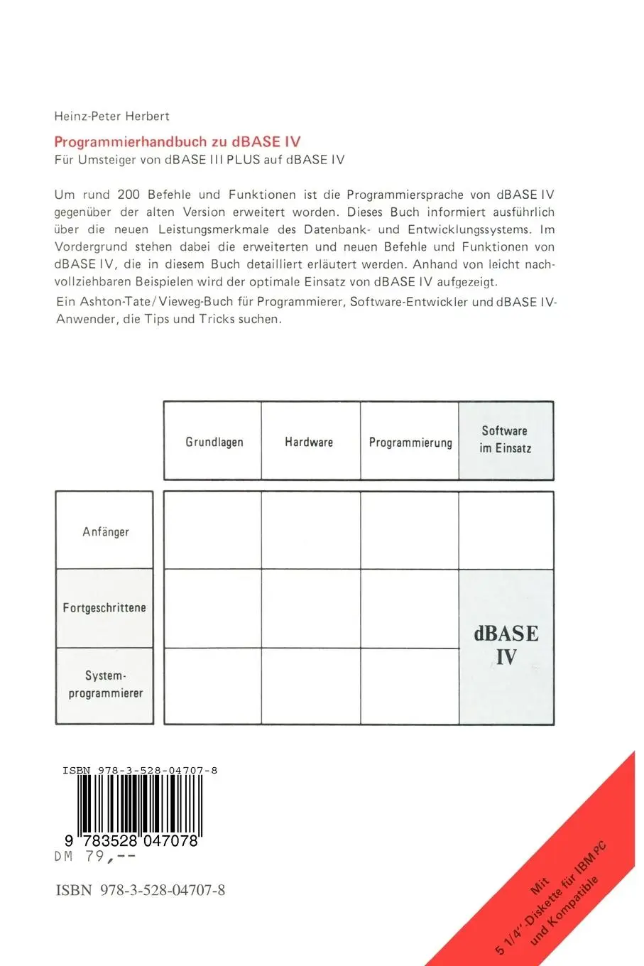 Rückseite: 9783528047078 | Programmierhandbuch zu dBASE IV | Heinz-Peter Herbert | Taschenbuch