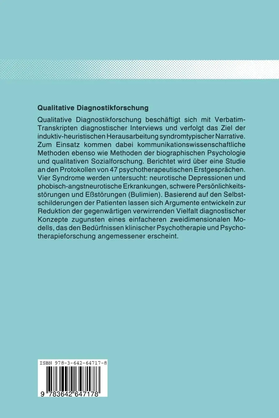 Rückseite: 9783642647178 | Qualitative Diagnostikforschung | Jörg Frommer | Taschenbuch | viii