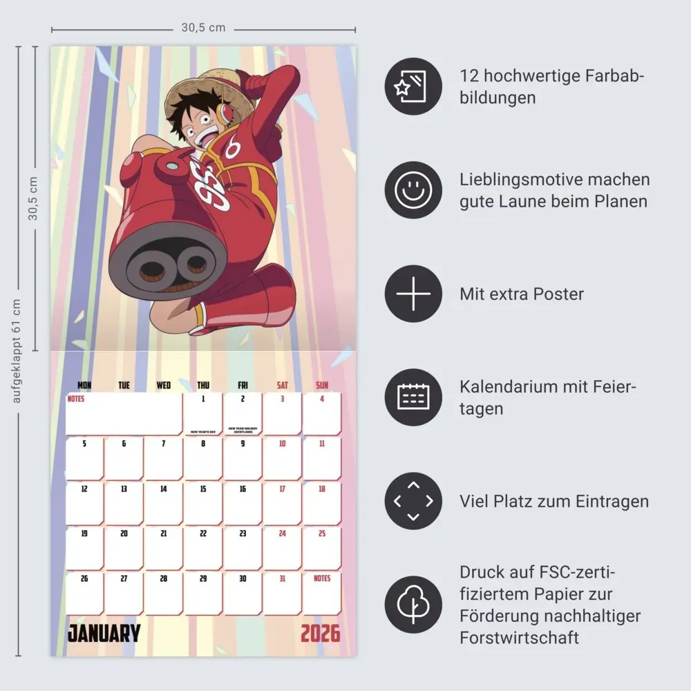 Bild: 9783840197178 | One Piece Broschurkalender 2026 | Kalender | Englisch | 2026 | Danilo