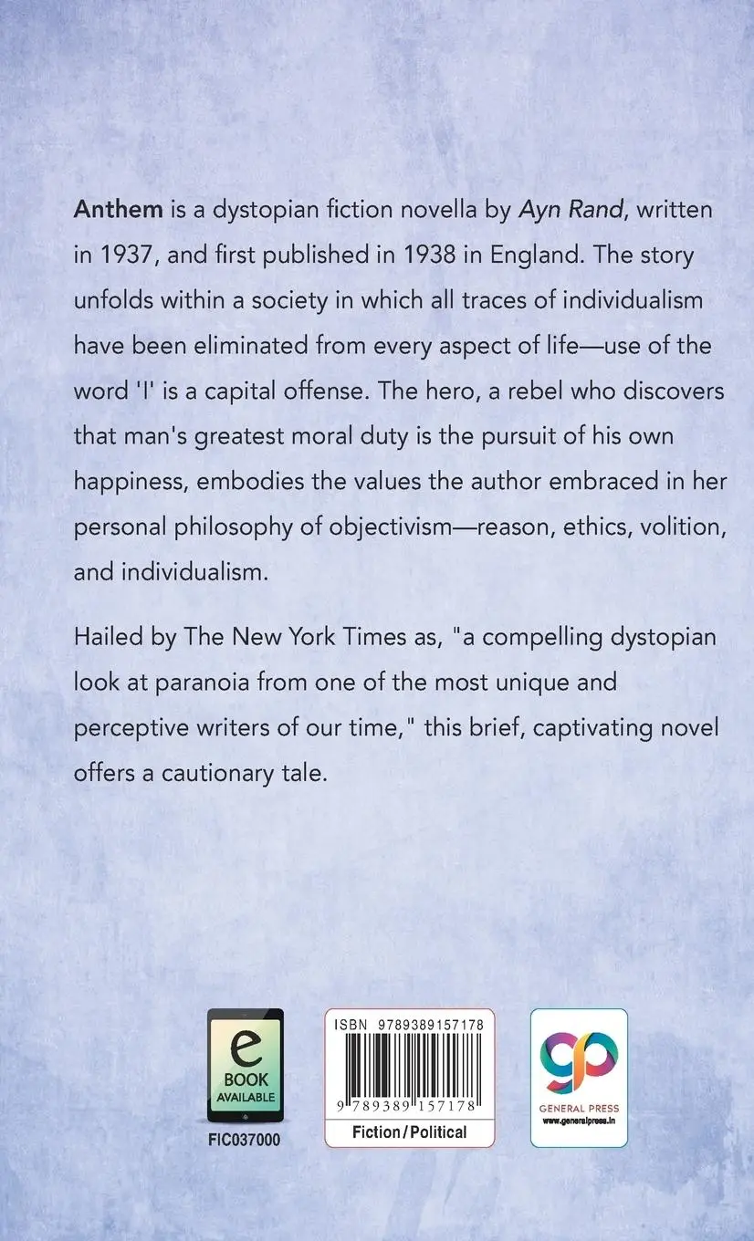 Rückseite: 9789389157178 | Anthem | Ayn Rand | Buch | Englisch | 2019 | General Press