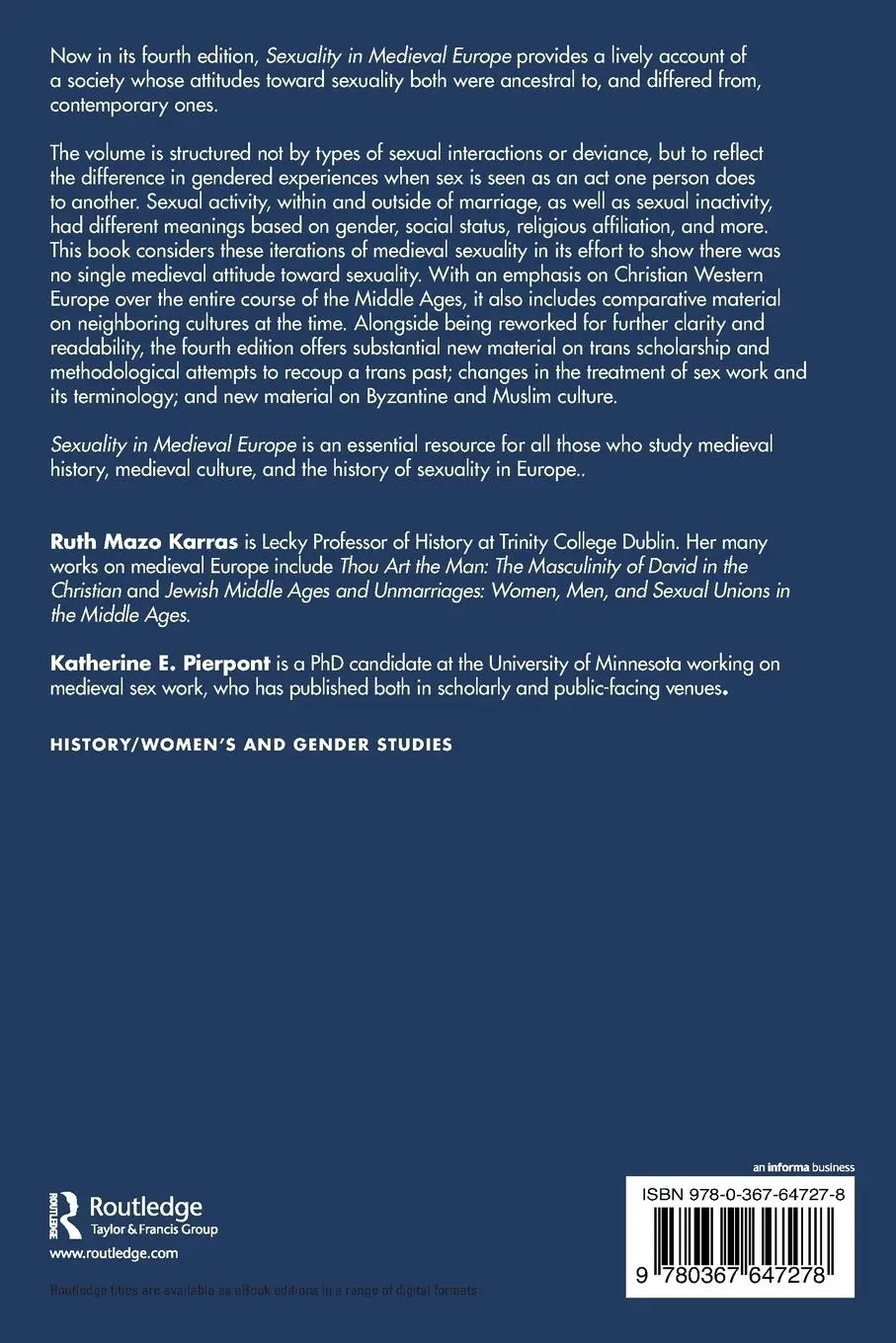 Rückseite: 9780367647278 | Sexuality in Medieval Europe | Doing Unto Others | Karras (u. a.)