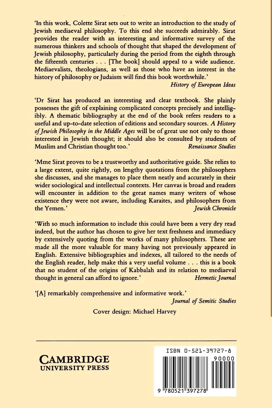 Rückseite: 9780521397278 | A History of Jewish Philosophy in the Middle Ages | Colette Sirat
