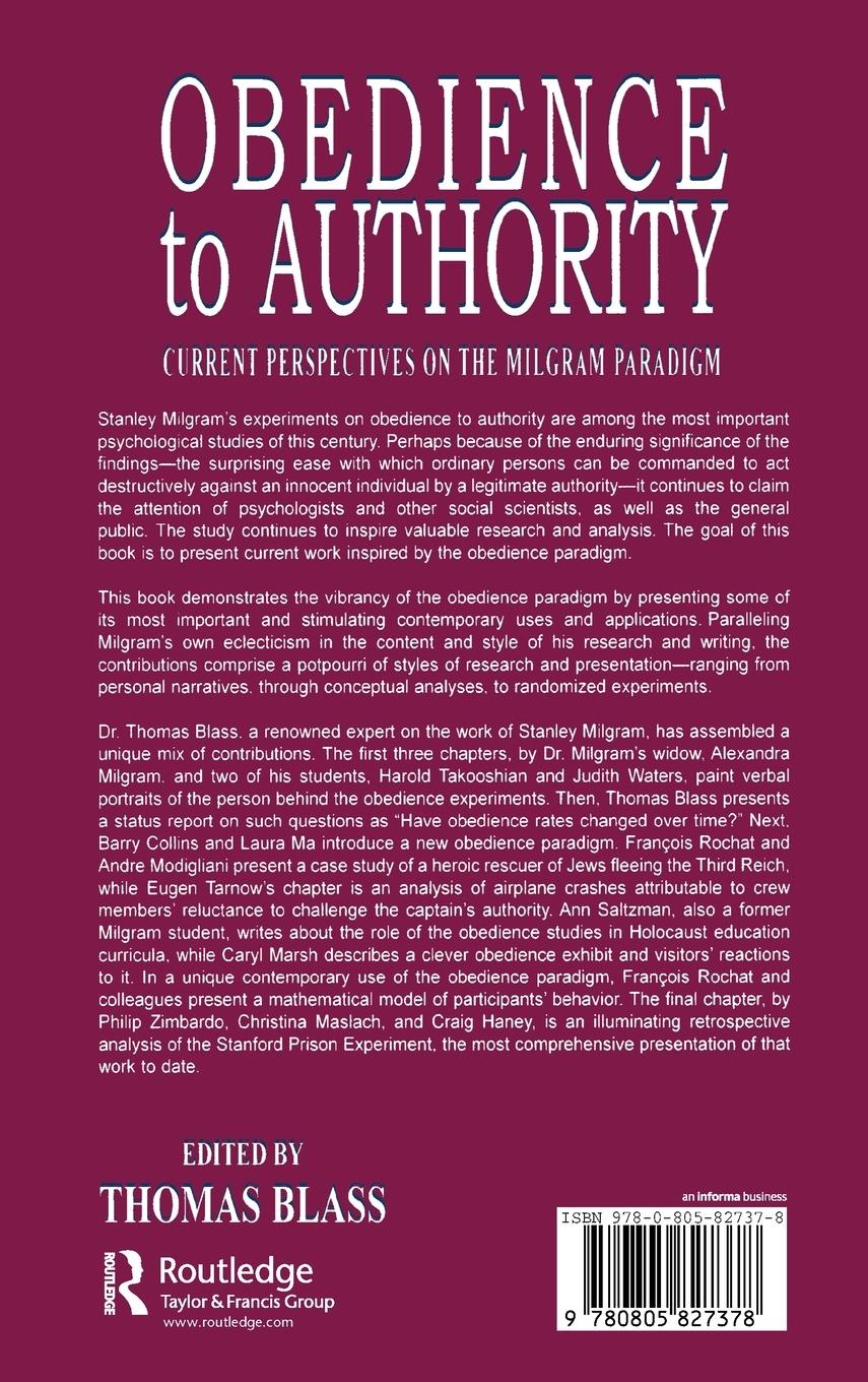 Rückseite: 9780805827378 | Obedience to Authority | Current Perspectives on the Milgram Paradigm