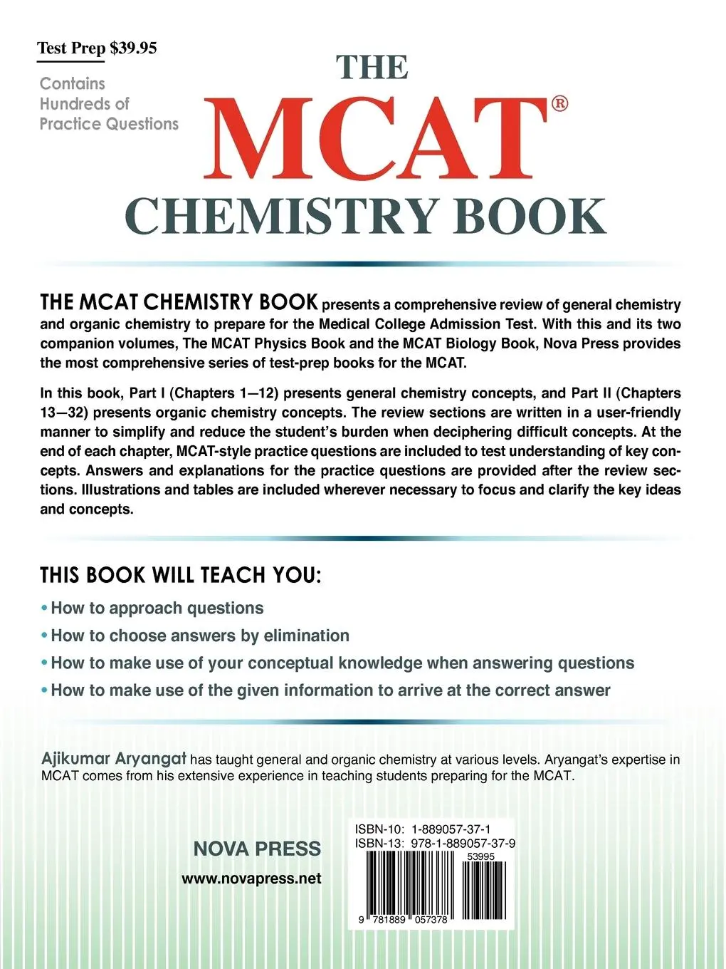 Rückseite: 9781889057378 | The MCAT Chemistry Book | Ajikumar Aryangat | Taschenbuch | Englisch