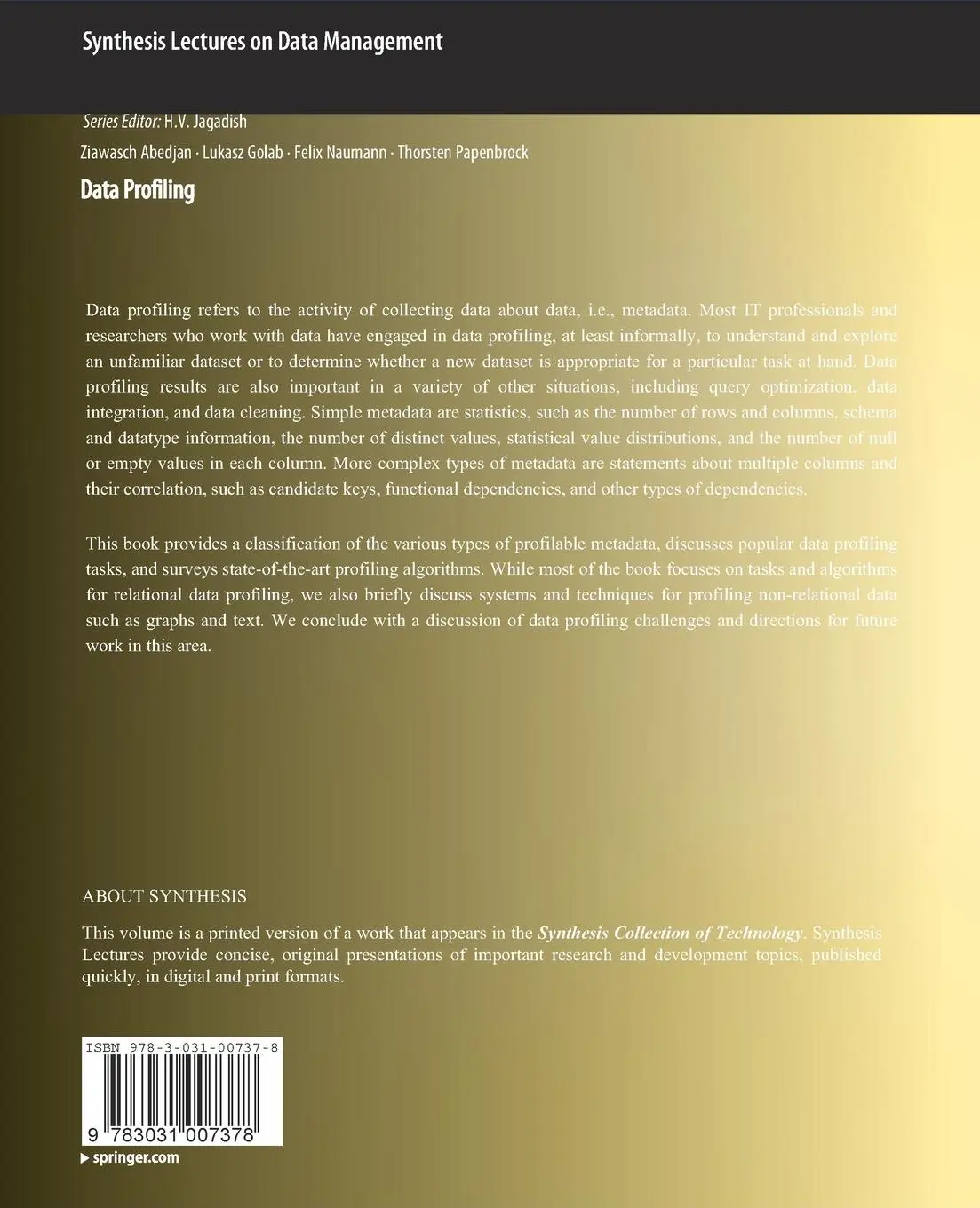 Rückseite: 9783031007378 | Data Profiling | Ziawasch Abedjan (u. a.) | Taschenbuch | xv | 2018