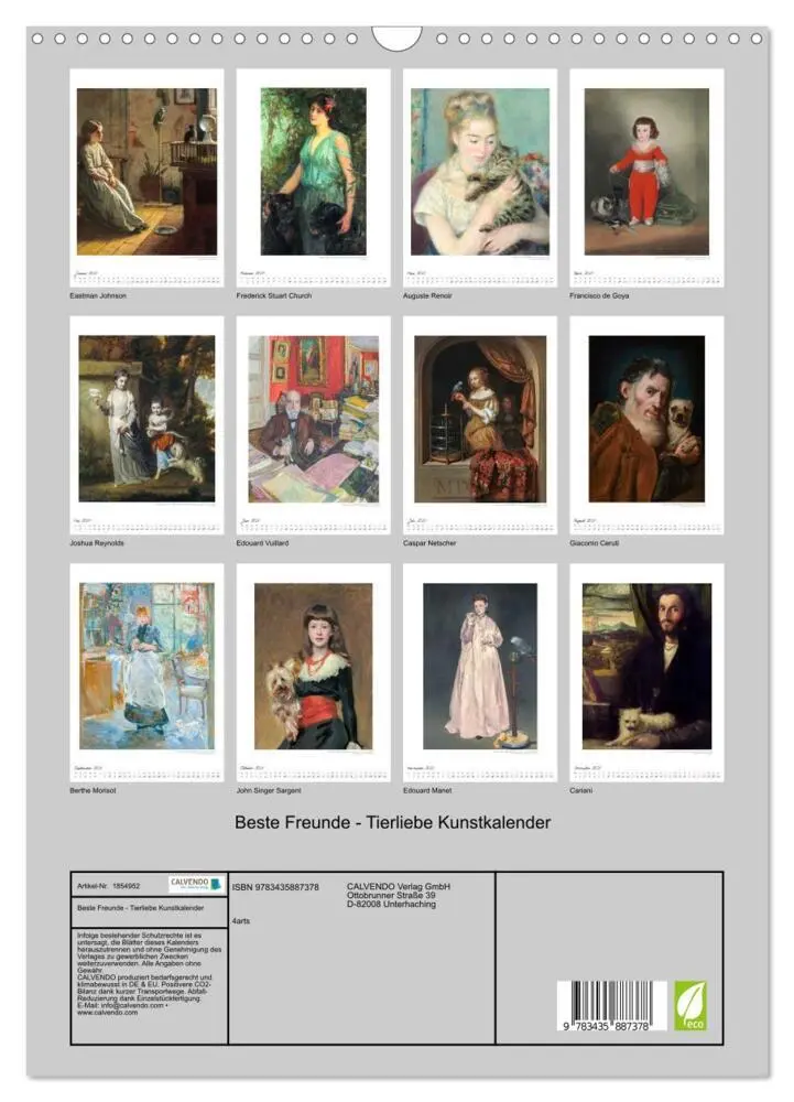 Bild: 9783435887378 | Beste Freunde - Tierliebe Kunstkalender (Wandkalender 2025 DIN A3...