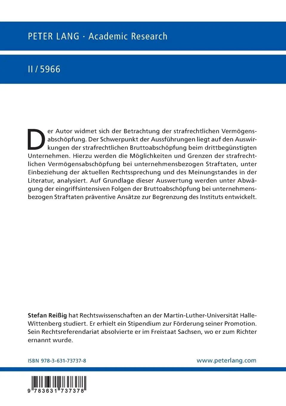 Rückseite: 9783631737378 | Möglichkeiten und Grenzen von Einziehung und Verfall bei...