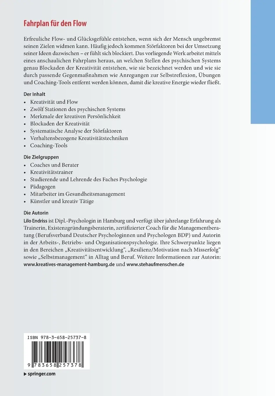 Rückseite: 9783658257378 | Fahrplan für den Flow | Lilo Endriss | Taschenbuch | xiii | Deutsch
