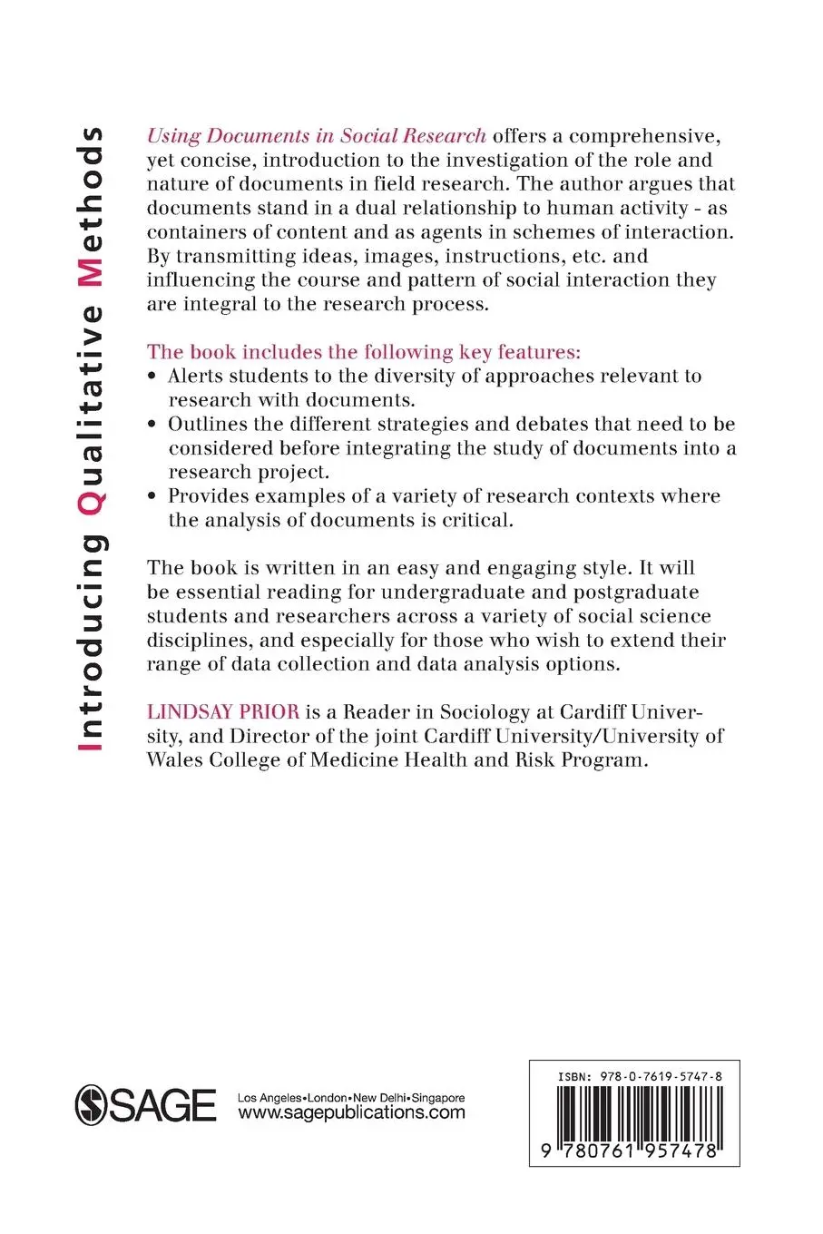Rückseite: 9780761957478 | Using Documents in Social Research | Lindsay Prior | Taschenbuch