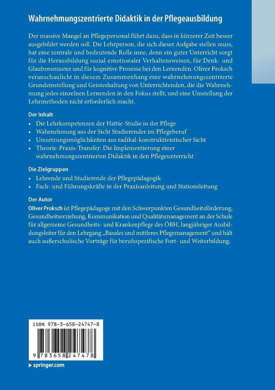 Rückseite: 9783658247478 | Wahrnehmungszentrierte Didaktik in der Pflegeausbildung | Proksch