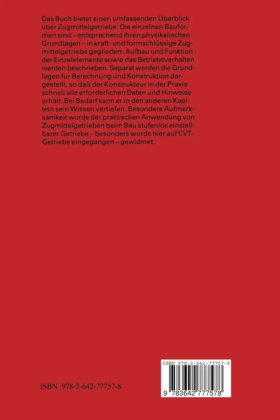 Rückseite: 9783642777578 | Zugmittelgetriebe | Grundlagen, Aufbau, Funktion | Wolfram Funk | Buch
