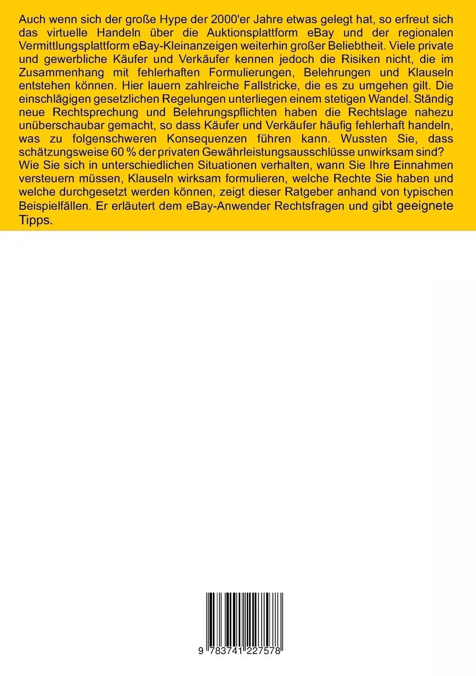 Rückseite: 9783741227578 | eBay-Recht | Der Praxisratgeber für Käufer und Verkäufer | Berger