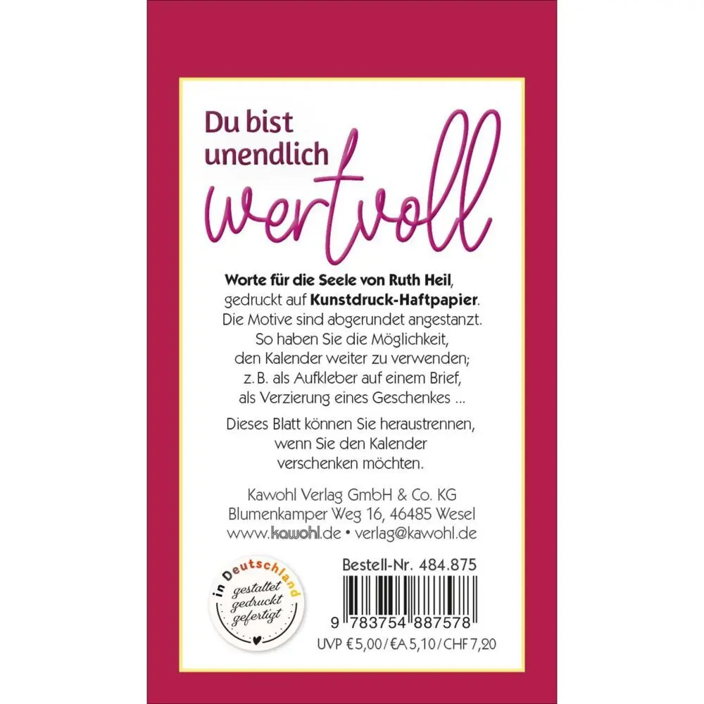 Bild: 9783754887578 | Du bist unendlich wertvoll 2027 | Mini-Aufkleber-Kalender | Ruth Heil