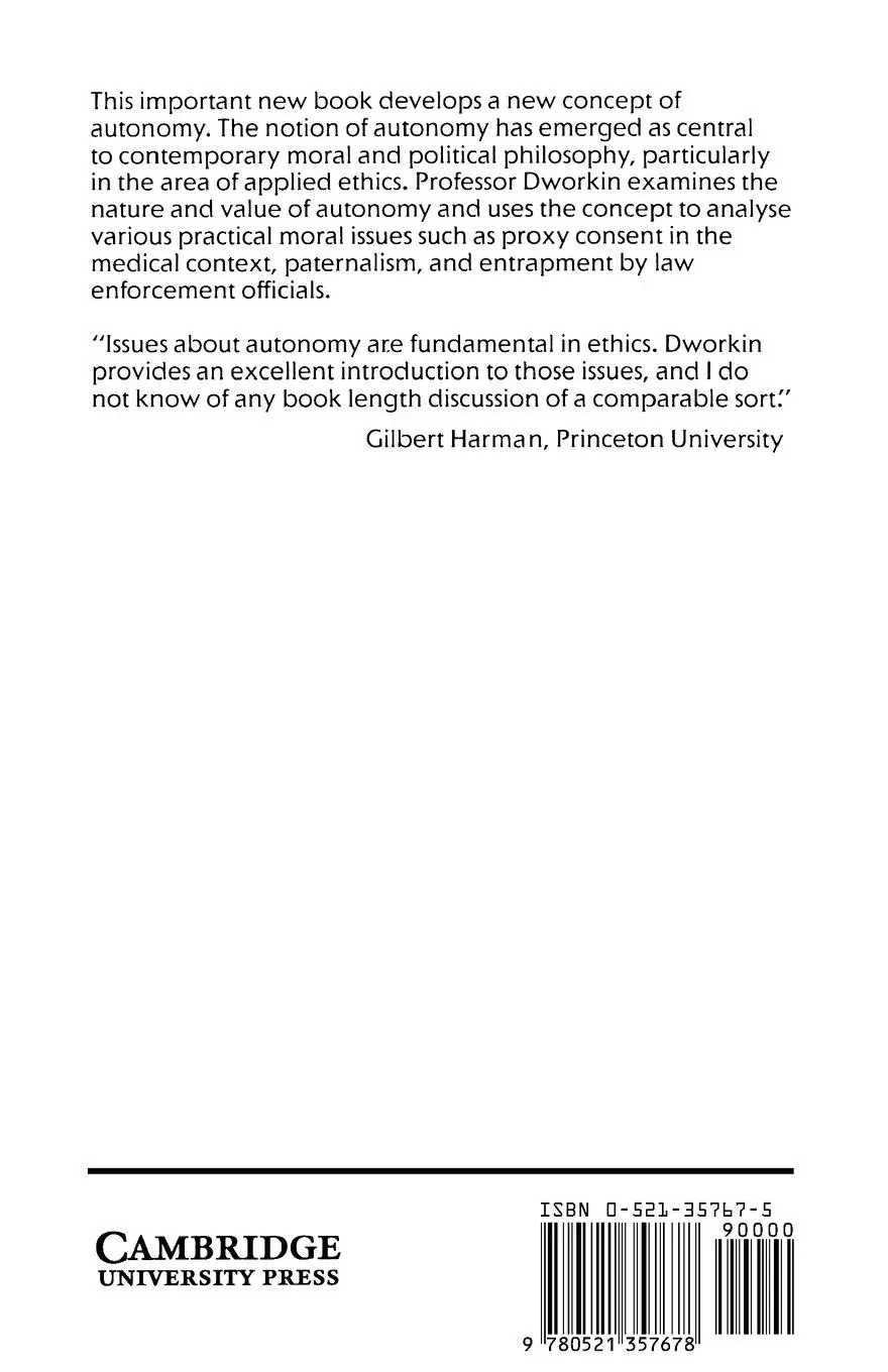 Rückseite: 9780521357678 | The Theory and Practice of Autonomy | Gerald Dworkin | Taschenbuch