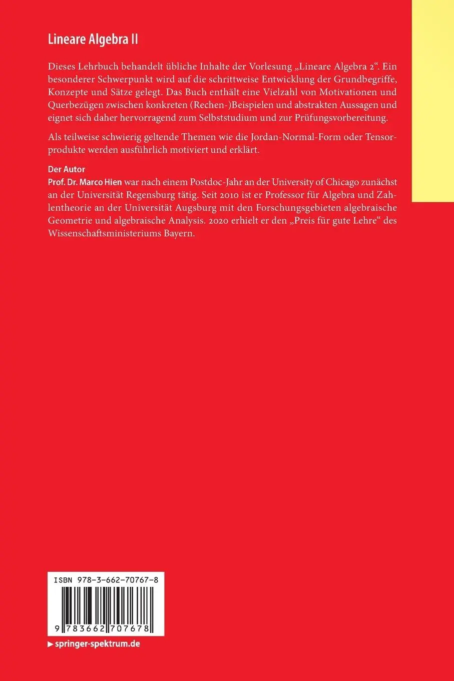Rückseite: 9783662707678 | Lineare Algebra II | Marco Hien | Taschenbuch | x | Deutsch | 2025