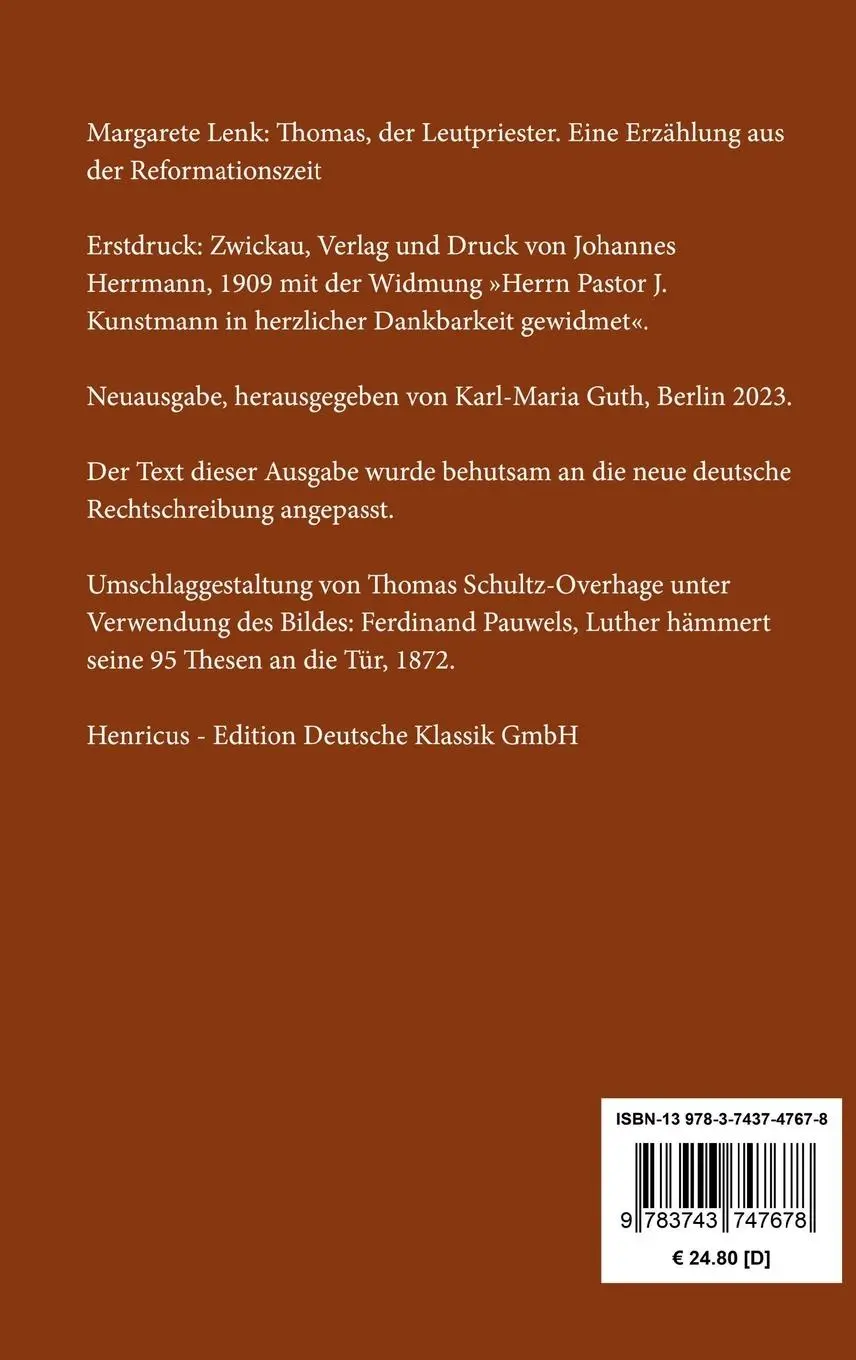 Rückseite: 9783743747678 | Thomas, der Leutpriester | Eine Erzählung aus der Reformationszeit