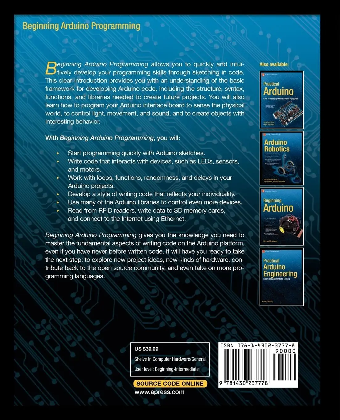 Rückseite: 9781430237778 | Beginning Arduino Programming | Brian Evans | Taschenbuch | 272 S.