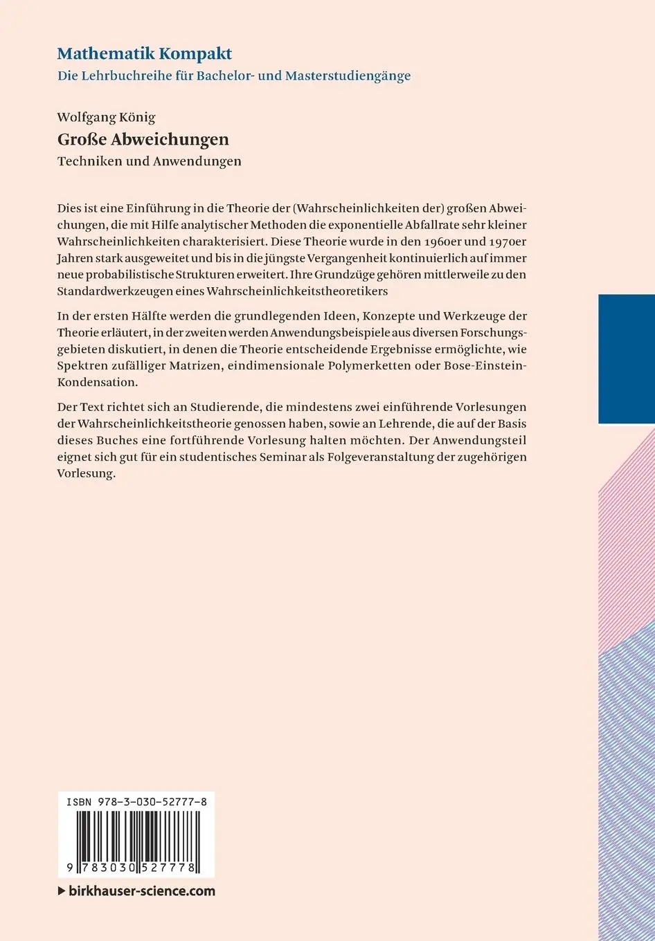 Rückseite: 9783030527778 | Große Abweichungen | Techniken und Anwendungen | Wolfgang König | Buch