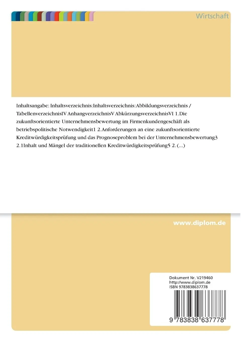 Rückseite: 9783838637778 | Eine kritische Auseinandersetzung mit Bonitätsratingverfahren zum...