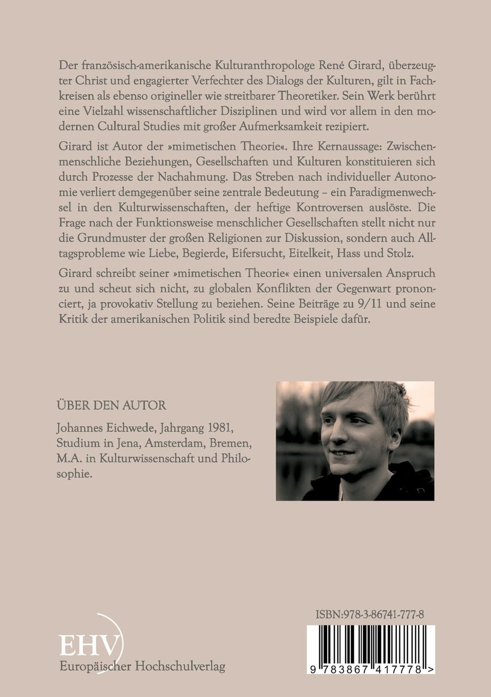 Rückseite: 9783867417778 | Mimesis | René Girard: Zur Erklärung der Kultur | Johannes Eichwede