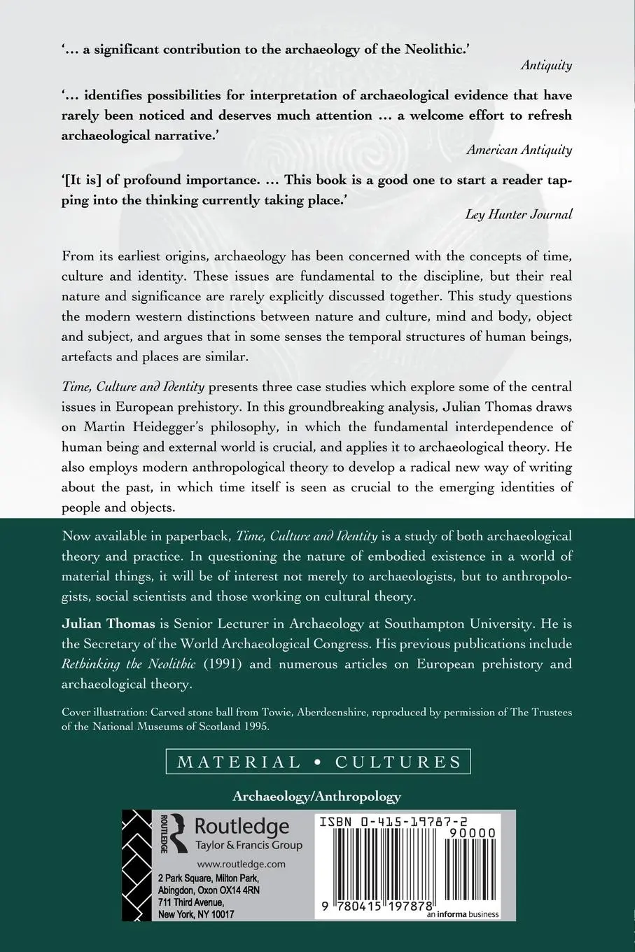 Rückseite: 9780415197878 | Time, Culture and Identity | An Interpretative Archaeology | Thomas