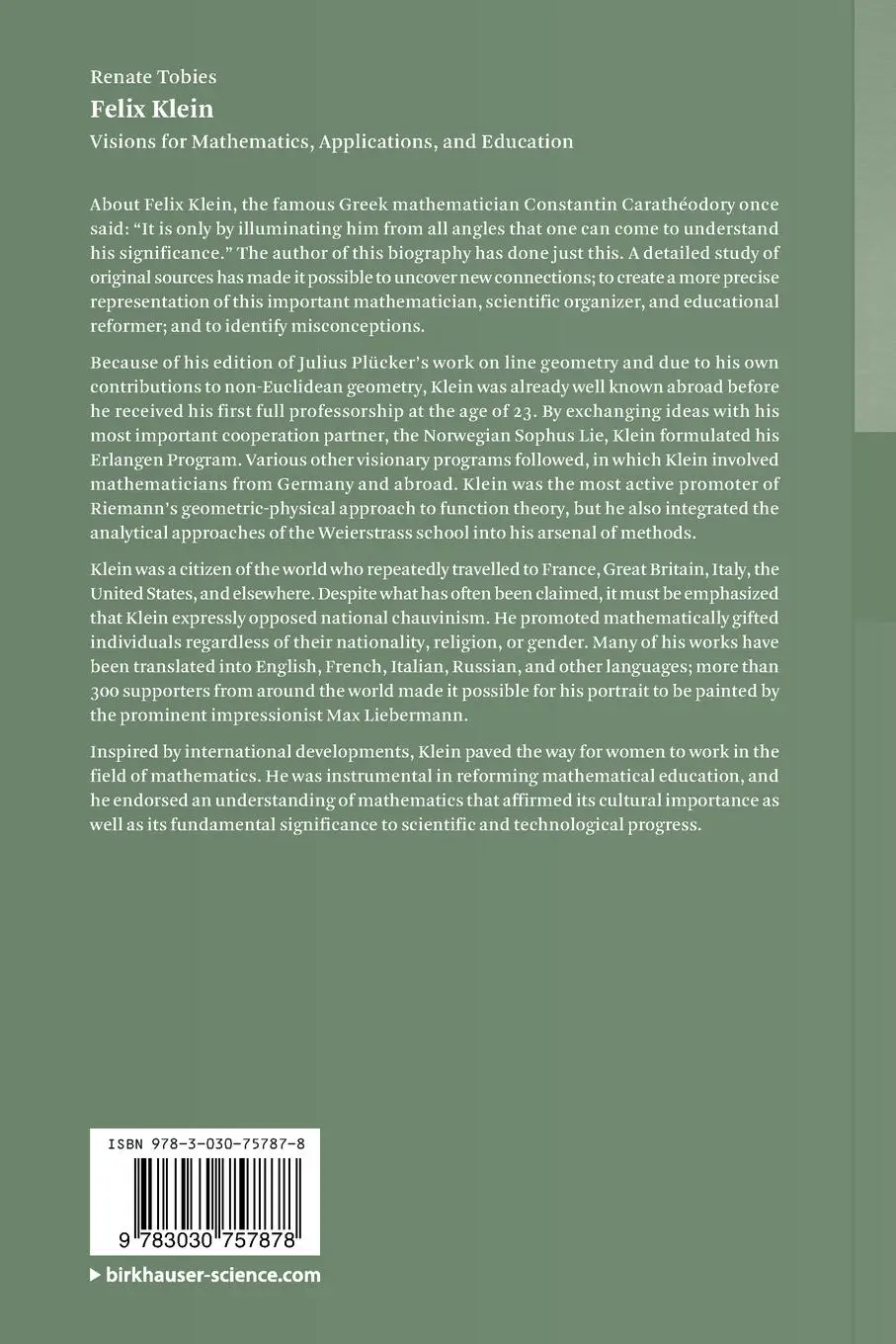 Rückseite: 9783030757878 | Felix Klein | Visions for Mathematics, Applications, and Education