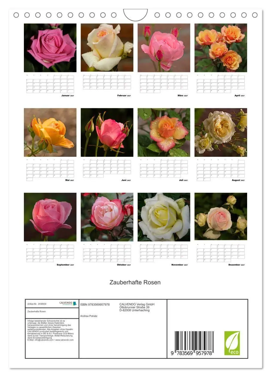 Bild: 9783569957978 | Zauberhafte Rosen (Wandkalender 2027 DIN A4 hoch), CALVENDO...