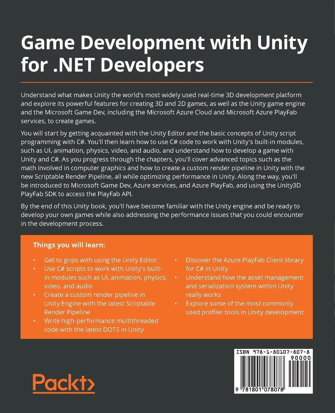 Rückseite: 9781801078078 | Game Development with Unity for .NET Developers | Jiadong Chen | Buch