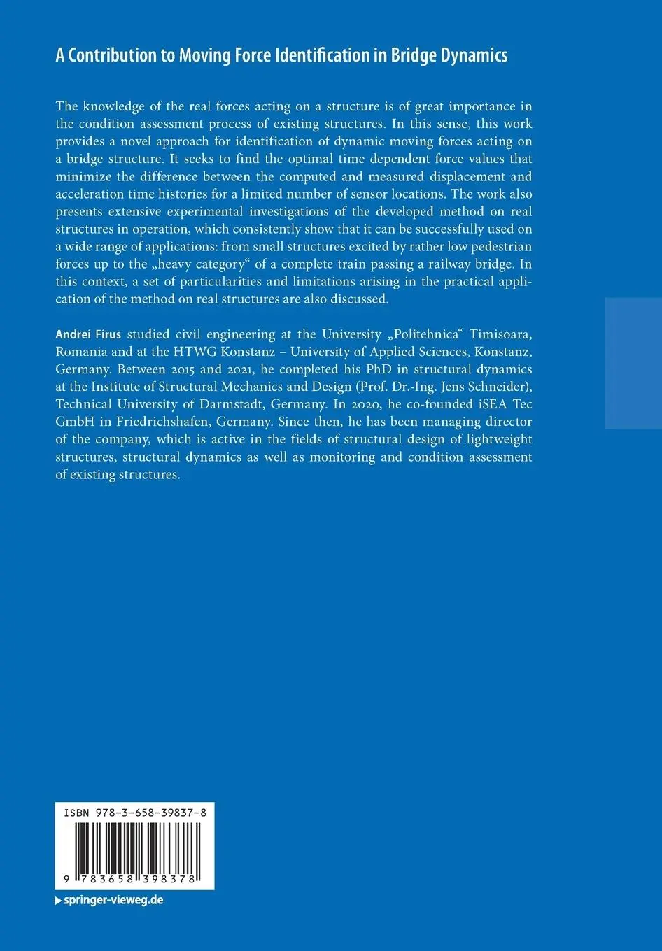 Rückseite: 9783658398378 | A Contribution to Moving Force Identification in Bridge Dynamics