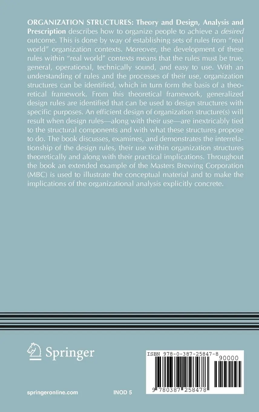 Rückseite: 9780387258478 | Organization Structures | Theory and Design, Analysis and Prescription