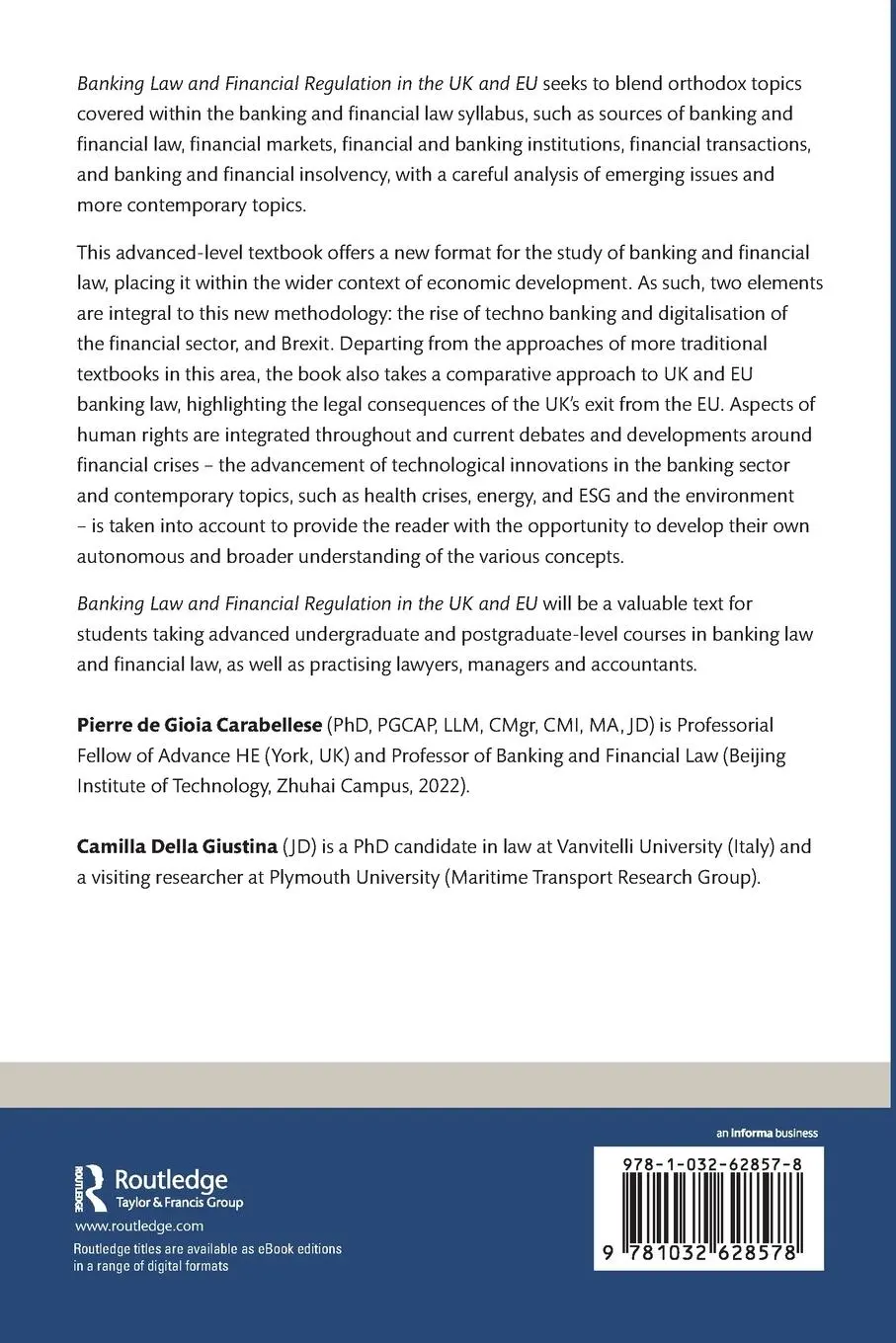 Rückseite: 9781032628578 | Banking Law and Financial Regulation in the UK and EU | Taschenbuch