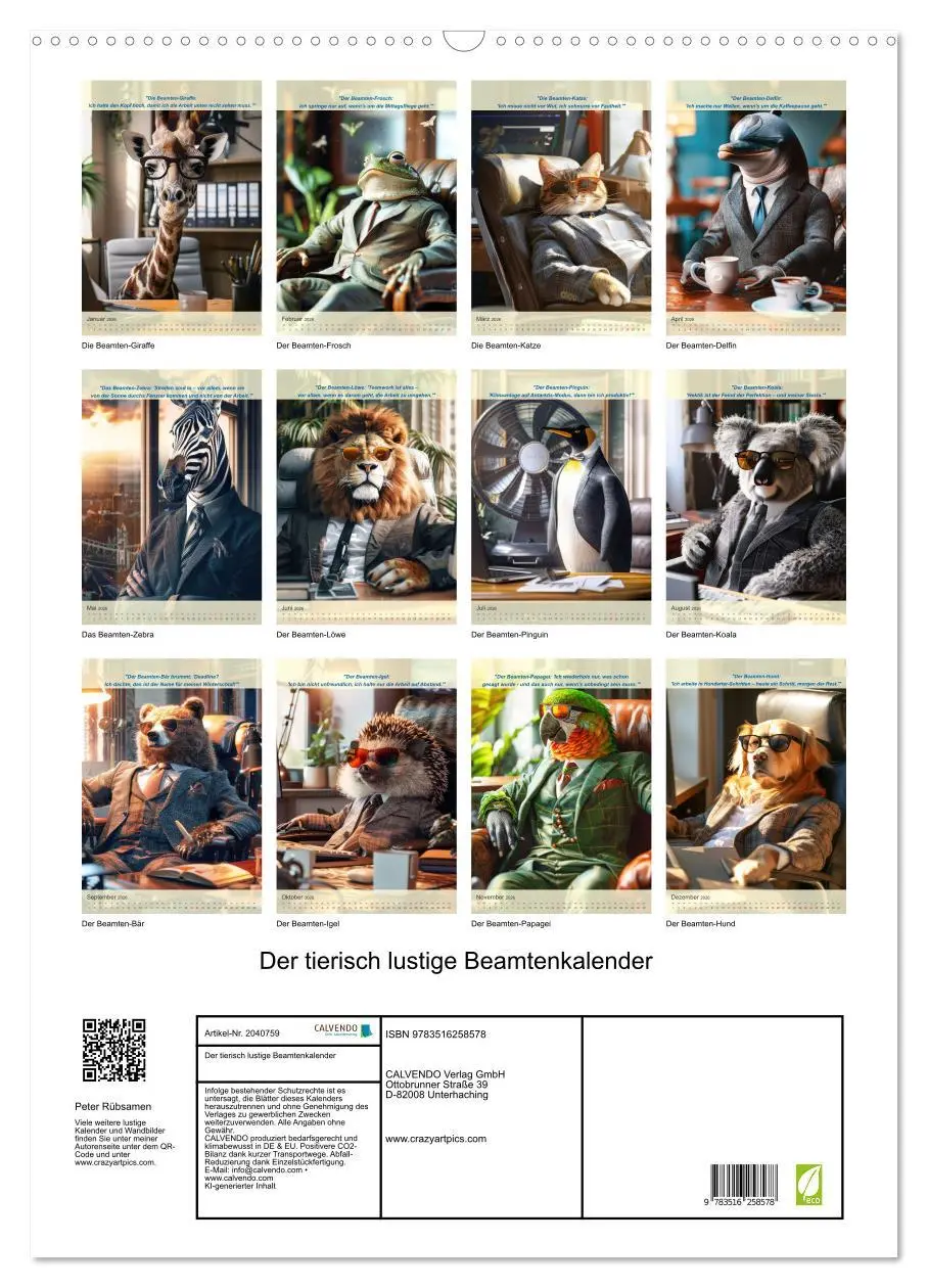 Bild: 9783516258578 | Der tierisch lustige Beamtenkalender (Wandkalender 2026 DIN A2...