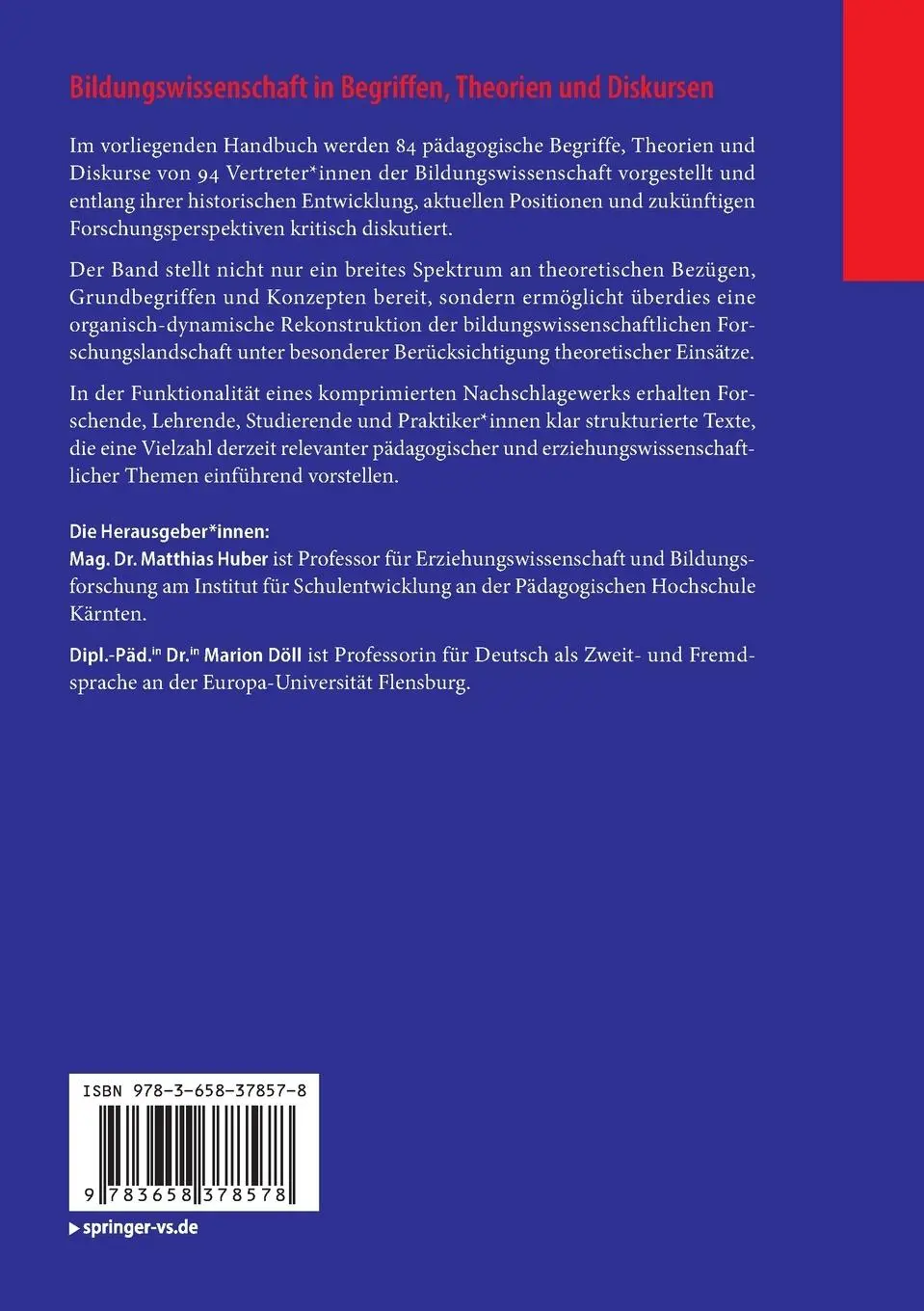 Rückseite: 9783658378578 | Bildungswissenschaft in Begriffen, Theorien und Diskursen | Buch